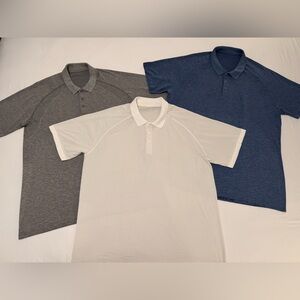 Lululemon Metal Vent Tech Polo Shirts Mens XXL White Blue Gray Lot of 3